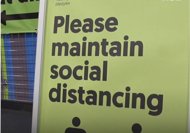 Social distancing signage at Robin Park gym
